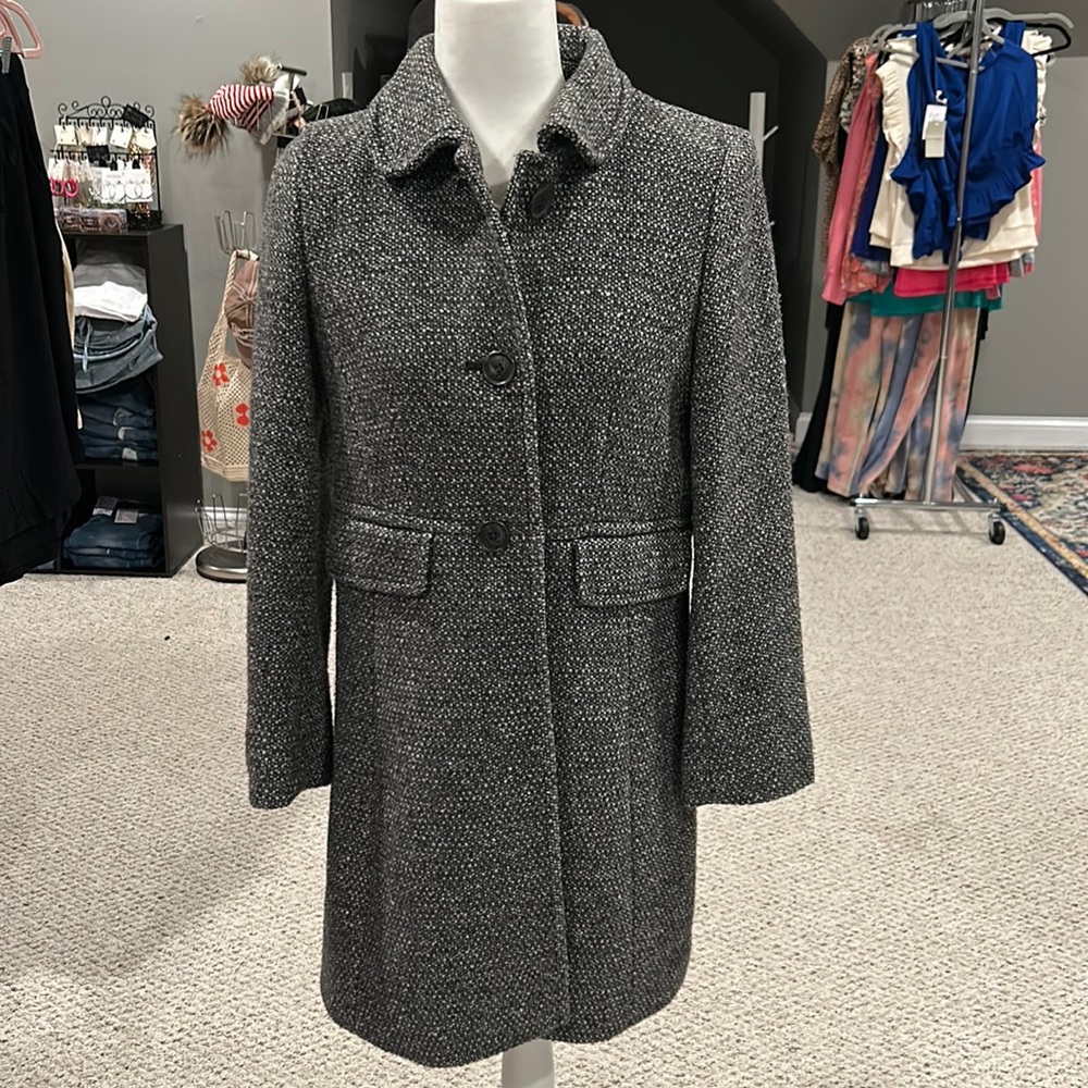 Size 8P Loft grey herringbone midi length peacoat